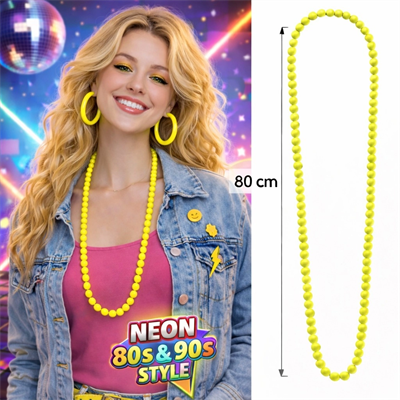 Neon Sarı Boncuk Kolye 80 Cm – Retro 80’ler 90’lar Parti Aksesuarı