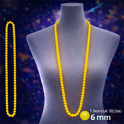 Neon Sarı Boncuk Kolye 80 Cm – Retro 80’ler 90’lar Parti Aksesuarı
