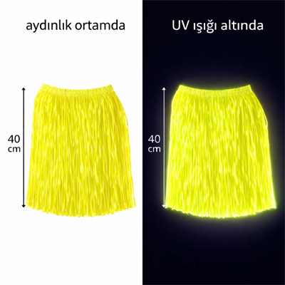 Neon Sarı Hawaii Parti Eteği 40 Cm Bx40