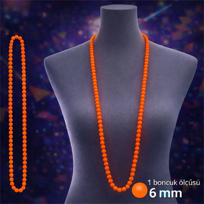 Neon Turuncu Boncuk Kolye 80 Cm – Retro 80’ler 90’lar Parti Aksesuarı