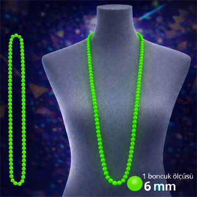 Neon Yeşil Boncuk Kolye 80 Cm – Retro 80’ler 90’lar Parti Aksesuarı