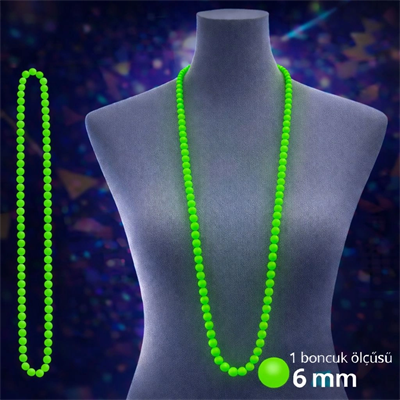 Neon Yeşil Boncuk Kolye 80 Cm – Retro 80’ler 90’lar Parti Aksesuarı