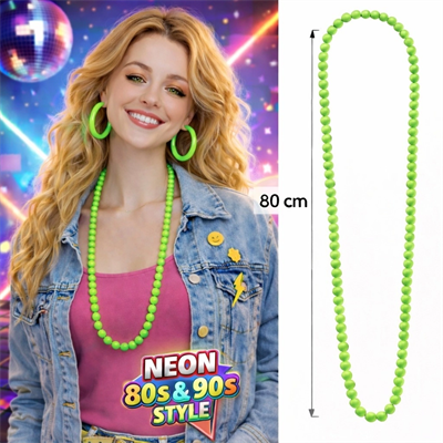 Neon Yeşil Boncuk Kolye 80 Cm – Retro 80’ler 90’lar Parti Aksesuarı