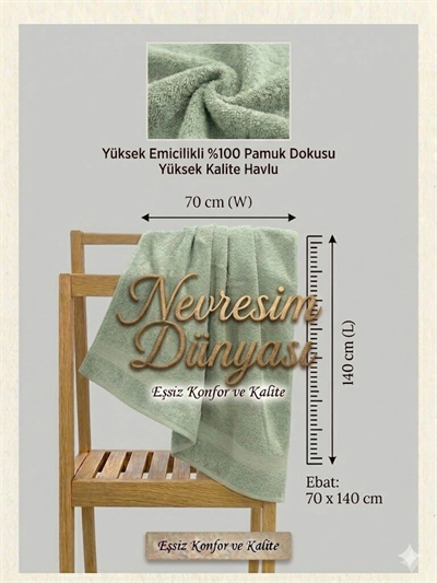 Nevresim Dünyası Prime Havlu 70x140 Su Yeşili