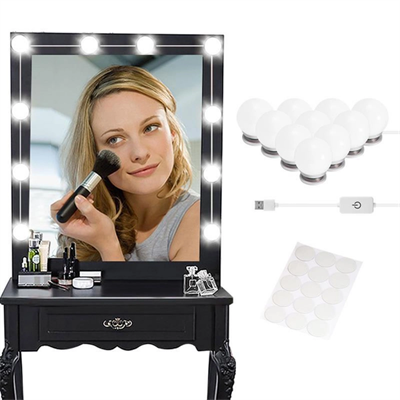 Nostalji Hollywood Tarzı 10'lu Makyaj Masası Aynası Beyaz Led Işıklı Lamba Usb Bx40