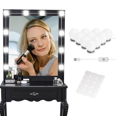 Nostalji Hollywood Tarzı 10'lu Makyaj Masası Aynası Beyaz Led Işıklı Lamba USB (3936)