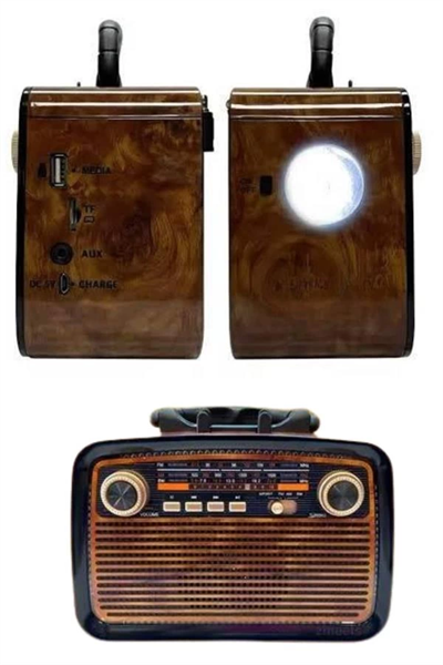 Nostalji Radyo Bluetooth Hoparlör USB-SD Kart Giriş Led Fener Işıklı Bataryalı Pilli
