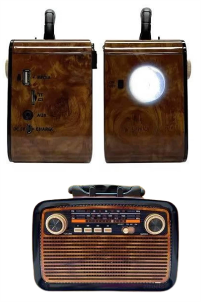 Nostalji Radyo Bluetooth Hoparlör USB-SD Kart Giriş Led Fener Işıklı Bataryalı Pilli