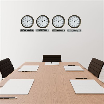Nostalji Roma Eskitme Metal 4 lü Tabelalı Dünya Saatleri