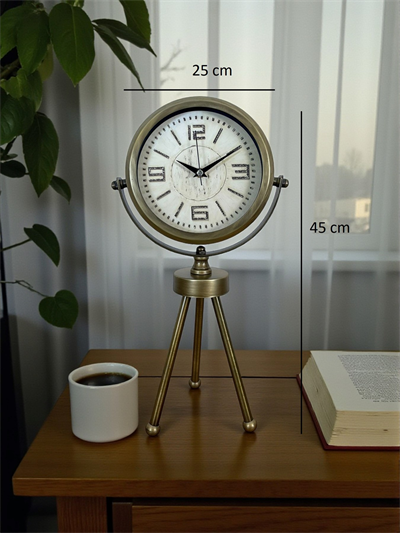 Nostalji Tripod Eskitme Üç Ayaklı Metal Masa Saati