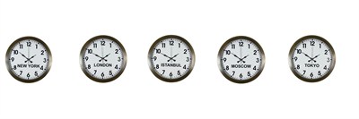 Nostaljik 36 cm Metal Eskitme Dünya Saatleri 5’li Set