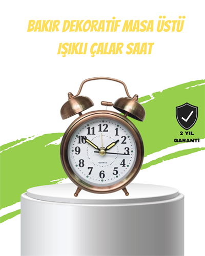 Nostaljik Bronz Metal Alarmlı Masa Saati Büyük Boy Dekoratif ve Şık Tasarım