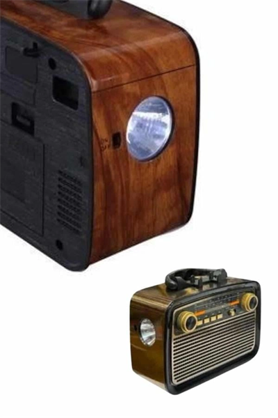 Nostaljik Görünümlü Ahşap Radyo TF SD USB Girişli Led Fener Işıklı