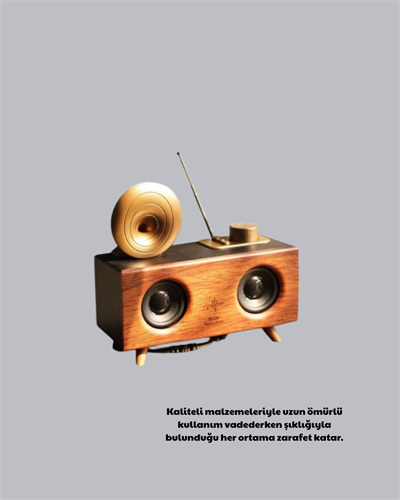Nostaljik Gramofon Bluetooth Hoparlör – FM Radyo + USB + SD Kart Destekli