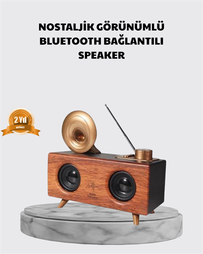 Nostaljik Gramofon Bluetooth Hoparlör – FM Radyo + USB + SD Kart Destekli