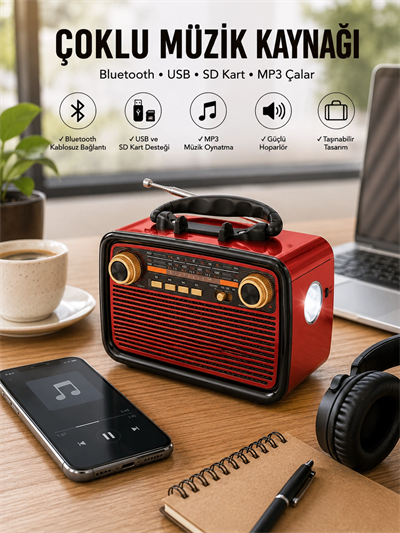 Nostaljik Radyo Bluetooth Bağlantılı Müzik Kutusu Ahşap