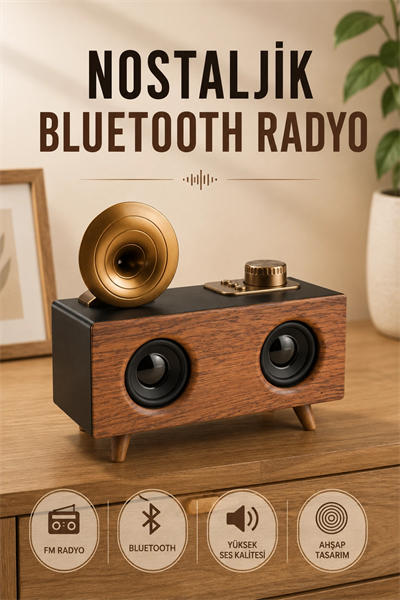 Nostaljik Radyo Bluetooth Bağlantılı Şarjlı Yüksek Ses Kaliteli