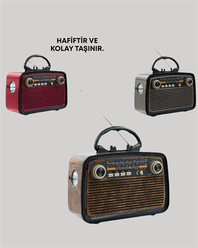 Nostaljik Radyo Görünümlü Bluetooth Hoparlör – FM/AM Yayın, Kablosuz Bağlantı, Şarj Edilebilir