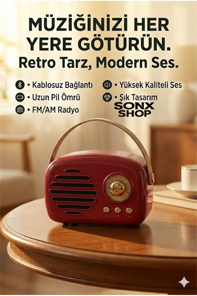 Nostaljik Retro Bluetooth Hoparlör - FM Radyo, USB ve Bluetooth Kablosuz Hoparlör