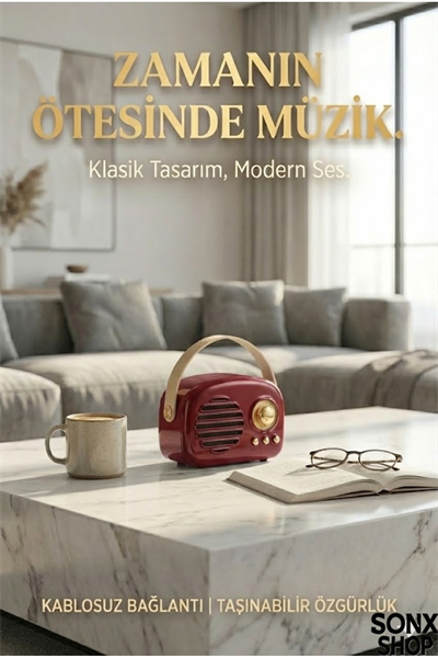 Nostaljik Retro Bluetooth Hoparlör - FM Radyo, USB ve Bluetooth Kablosuz Hoparlör