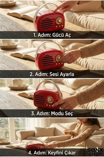 Nostaljik Retro Bluetooth Hoparlör - FM Radyo, USB ve Bluetooth Kablosuz Hoparlör