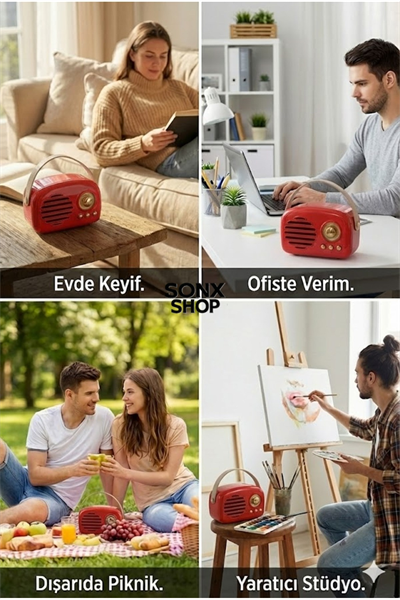 Nostaljik Retro Bluetooth Hoparlör - FM Radyo, USB ve Bluetooth Kablosuz Hoparlör