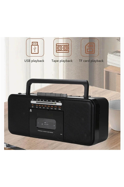 Nostaljik radyo FM radyo USB MP3 çalar kablosuz hoparlör Bluetooth kaset çalar siyah