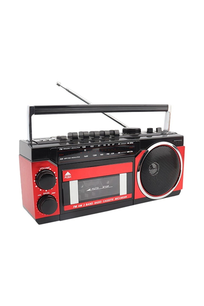 Nostaljik radyo kırmızı renk bluetooth özellikli fm radyo usb mp3 player kaset çalar