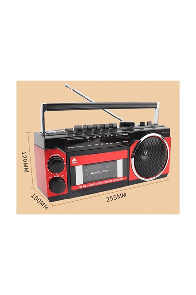 Nostaljik radyo kırmızı renk bluetooth özellikli fm radyo usb mp3 player kaset çalar