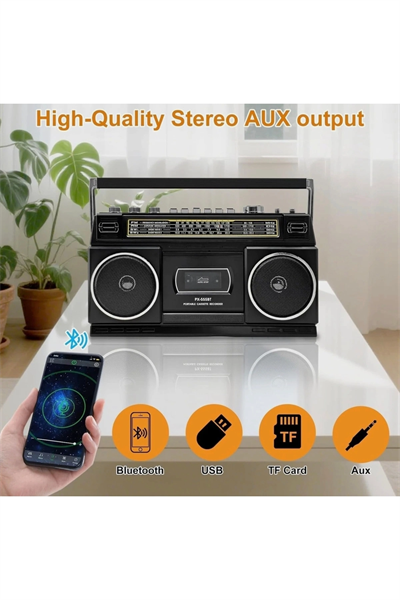 Nostaljik radyo siyah renk bluetooth FM radyo USB MP3 çalar kaset çalar hoparlör