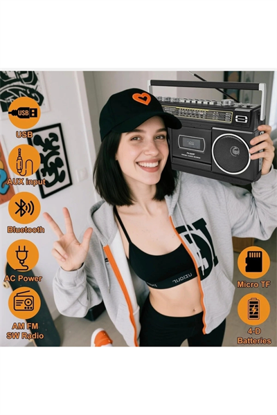 Nostaljik radyo siyah renk bluetooth FM radyo USB MP3 çalar kaset çalar hoparlör