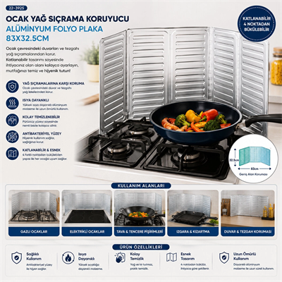 Ocak Yağ Sıçrama Koruyucu Alüminyum Folyo Plaka 84x32.5cm Bx40
