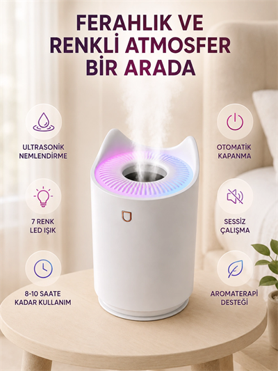 Oda Nemlendirici LED Işıklı Ultrasonik Buhar Makinesi Aroma Difüzör