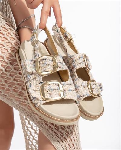 Olira Bej Simli Kemerli Sandalet