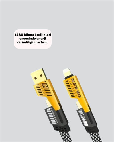 Örgülü Tasarım 4’ü 1 Arada USB-C Lightning Hızlı Şarj Kablosu