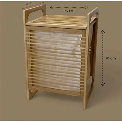 Orta Boy Ahşap Bambu Kirli Sepeti 40x35x60