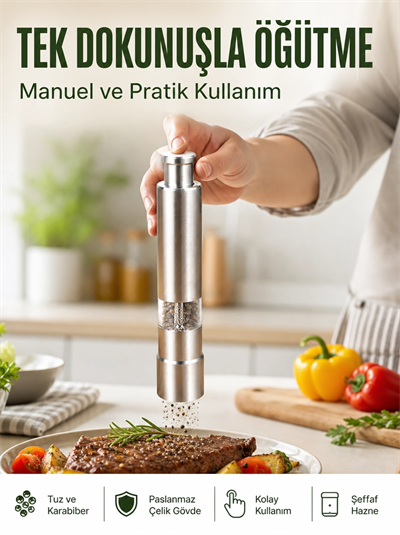 Orta Boy Kararbiber ve Tuz Öğütücü – Kolay Kullanım, Şık Tasarım Yeni Nesil