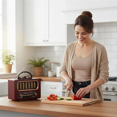 Orta Boy Retro Ahşap Tasarım Bluetooth Hoparlörlü Radyo – FM/AM Destekli, Şarjlı ve Taşınabiliri Radyo NS-6636 (3936)