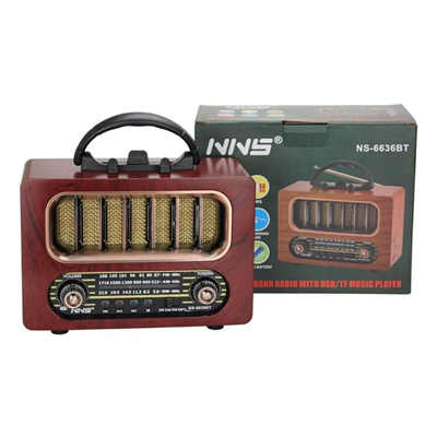 Orta Boy Retro Ahşap Tasarım Bluetooth Hoparlörlü Radyo – FM/AM Destekli, Şarjlı ve Taşınabiliri Radyo NS-6636