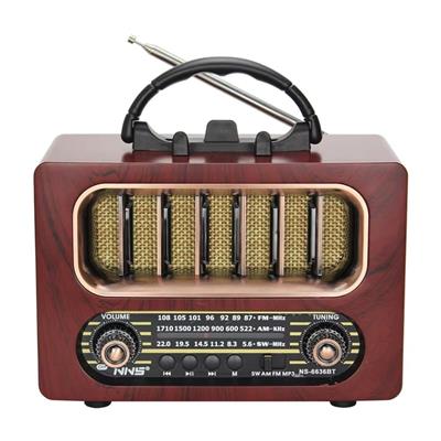 Orta Boy Retro Ahşap Tasarım Bluetooth Hoparlörlü Radyo – FM/AM Destekli, Şarjlı ve Taşınabiliri Radyo NS-6636 (3936)