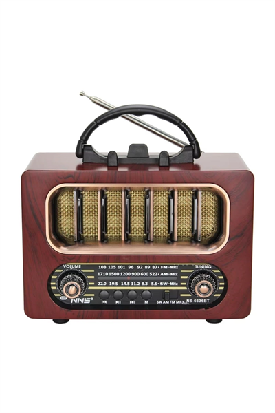 Orta Boy Retro Ahşap Tasarım Bluetooth Hoparlörlü Radyo – Fm/am Destekli, Şarjlı Ve Taşınabiliri Radyo Ns-6636 Bx40