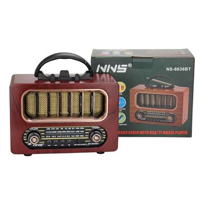 Orta Boy Retro Ahşap Tasarım Bluetooth Hoparlörlü Radyo – FM/AM Destekli, Şarjlı ve Taşınabiliri Radyo NS-6636 (3936)