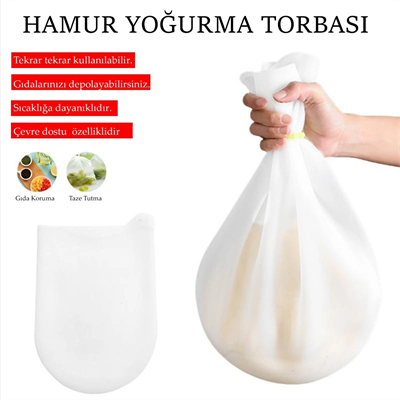 Orta Hamur Torbası Silikon Şeffaf Hamur Yoğurma Torbası Ekmek Makarna Mantı Hamuru Kolay Yoğurma Bx40