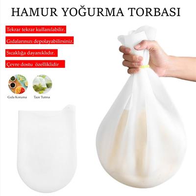 Orta Hamur Torbası Silikon Şeffaf Hamur Yoğurma Torbası Ekmek Makarna Mantı Hamuru Kolay Yoğurma (3936)