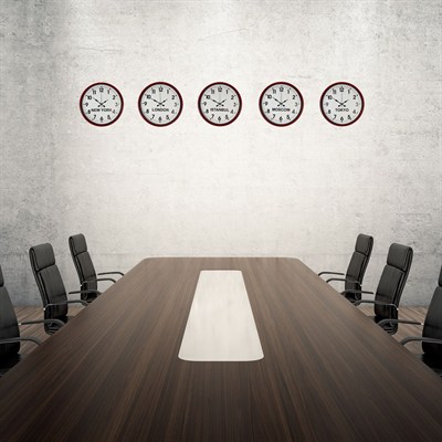 Otel Ofis İçin 5’li Dünya Saatleri Kırmızı 36 Cm