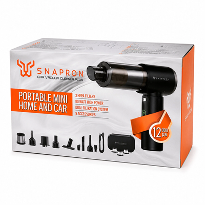 Oto Araç - 2ın1 Şarjlı 80w - 12000pa 9 Başlık - 3 Filtre El Tipi Basınçlı Hava Üfleme - Araç Süpürge Makinesi Taşıma Çantalı Snv-3002 Bx40