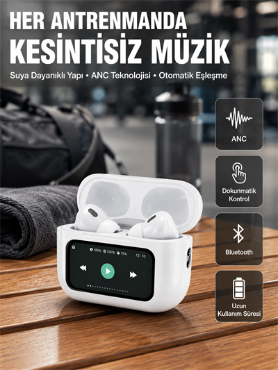 Otomatik Bağlantılı Bluetooth Kulaklık ANC Özellikli Su ve Ter Dayanıklı Yeni Nesil