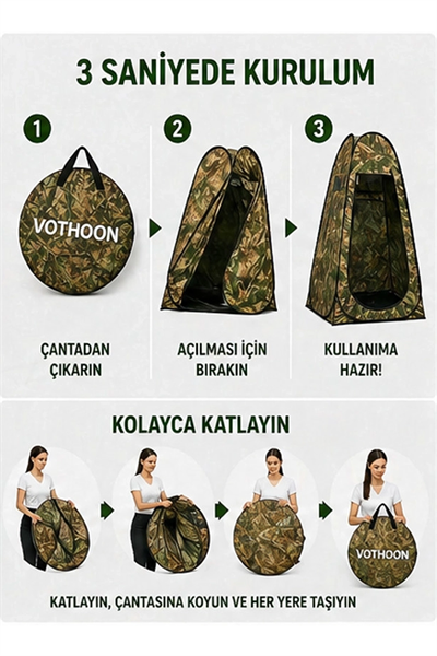 Otomatik Kabin Giyinme Çadırı 120x120x190 Cm Üst Havalandırma Yan Pencereli Duş & Wc Çadırı