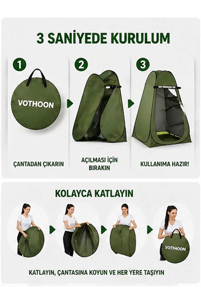 Otomatik Kabin Giyinme Çadırı 120x120x190 Cm Üst Havalandırma Yan Pencereli Duş & Wc Çadırı