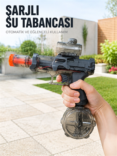 Otomatik Su Tabancası Şarjlı LED Işıklı Basınçlı Su Püskürtmeli Oyuncak